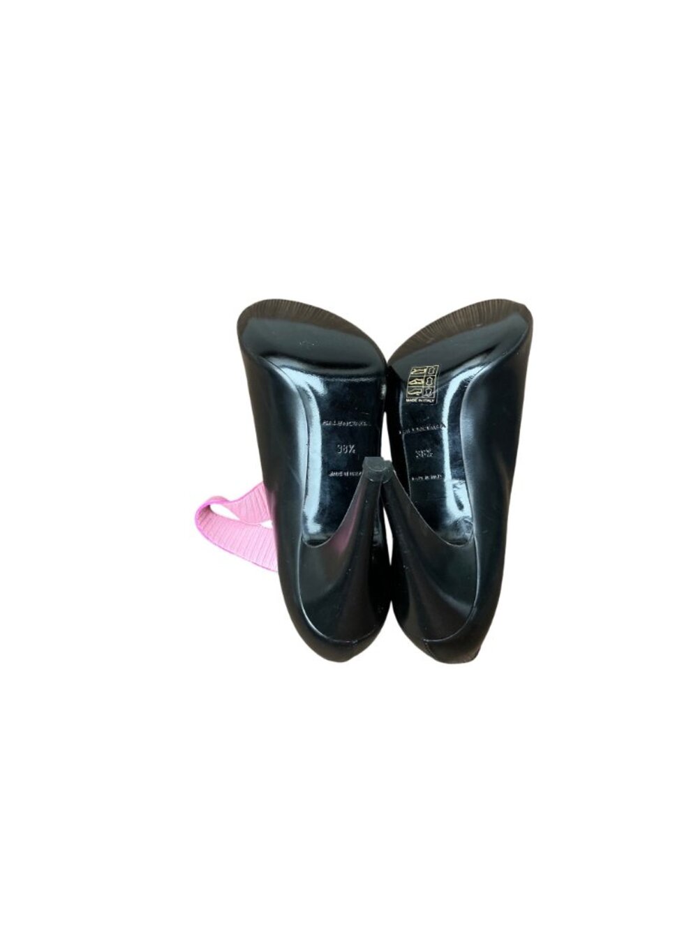 Balenciaga Pink Black Leather Strap Heels Made in Italy Designer Statement Shoes - Picture 4 of 6